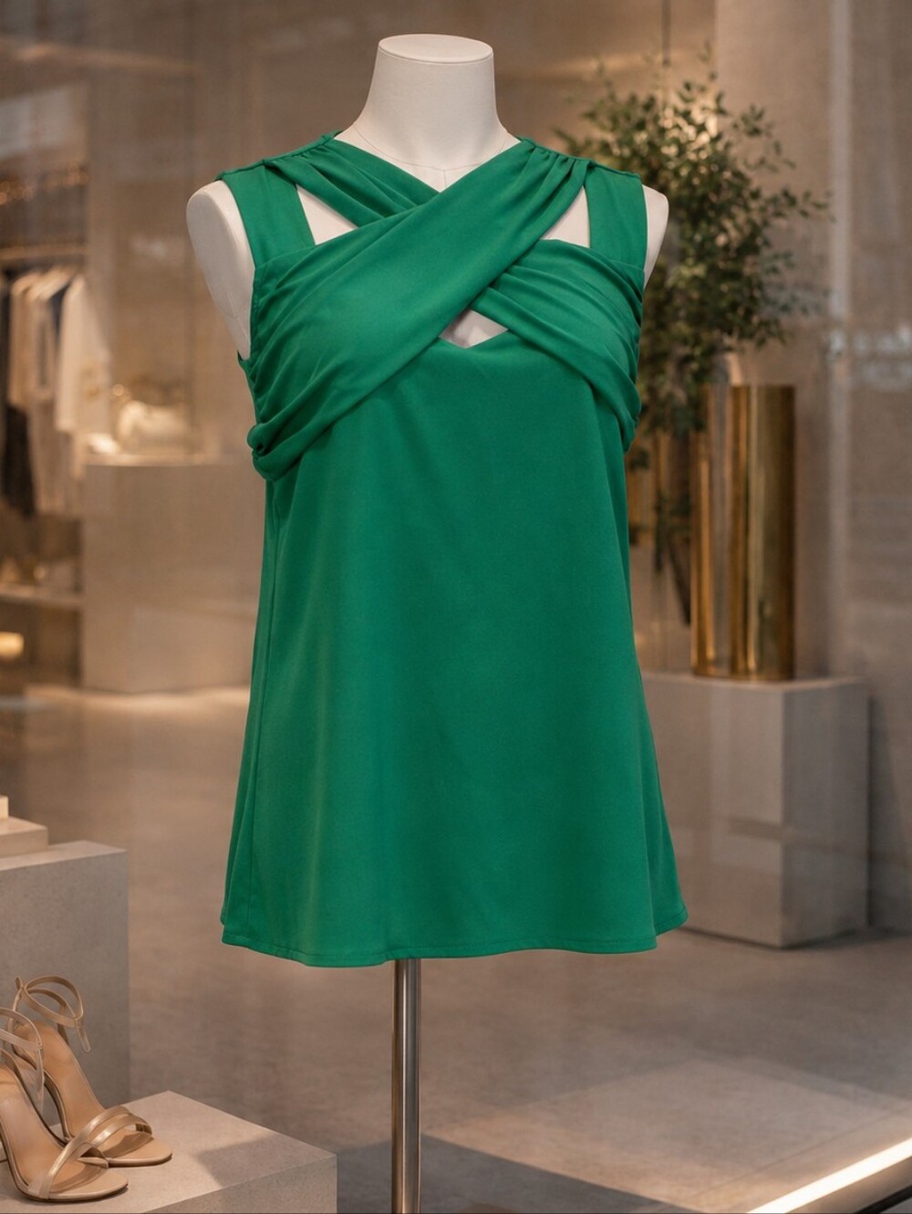 NWT INC International Emerald Green Sleeveless Criss Cross Top